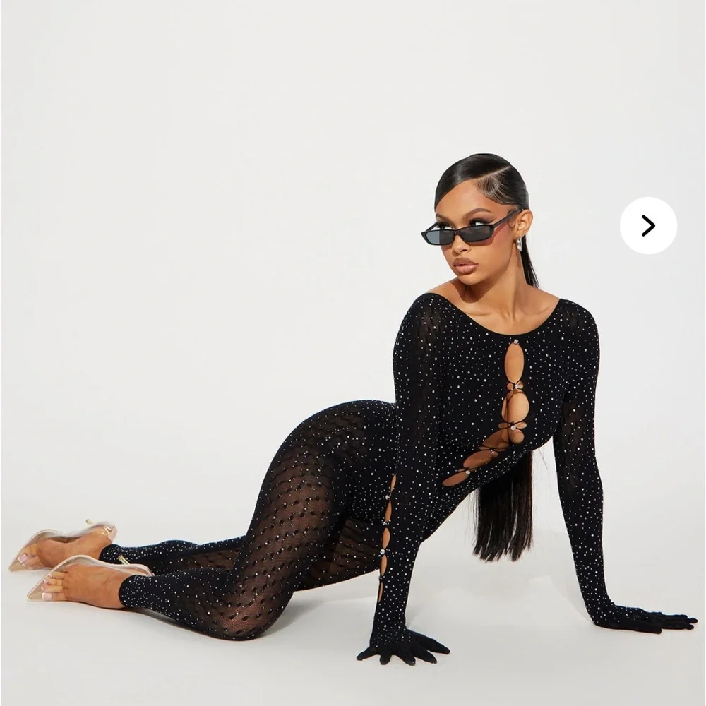 Black Rhinestone Bodysuit - Picture 1 of 5